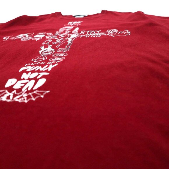 KIDILL Punk Cross Print T-Shirt -  Burgundy Cotton - Picture 9 of 11